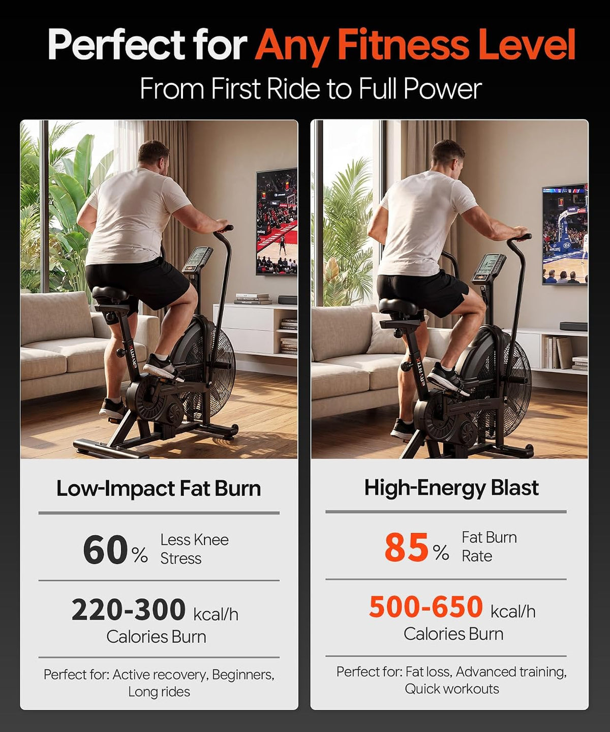 Dual Resistance Air Magnetic Fan Bike with APP