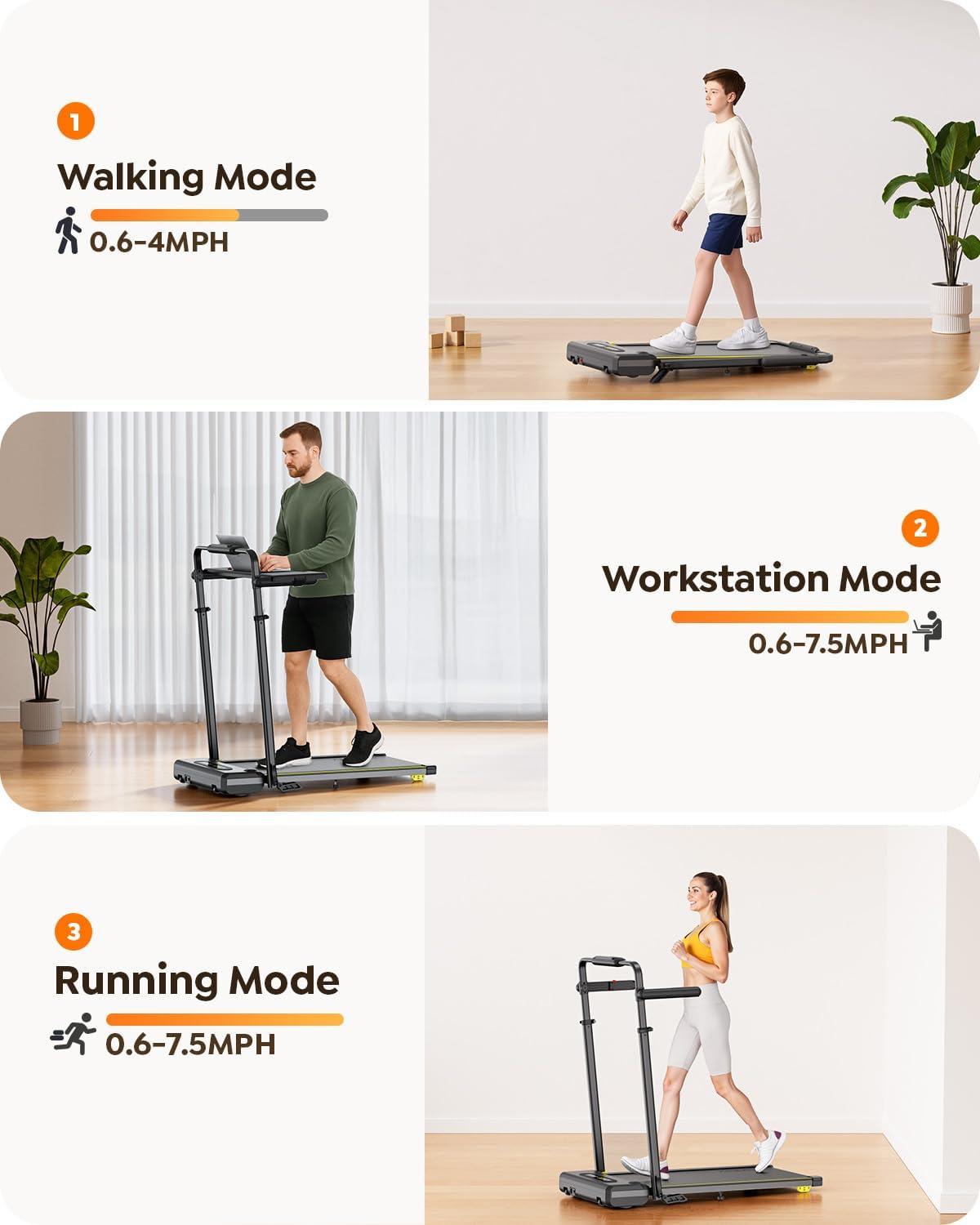3-in-1 Incline Treadmill with Removable Workstation Desk