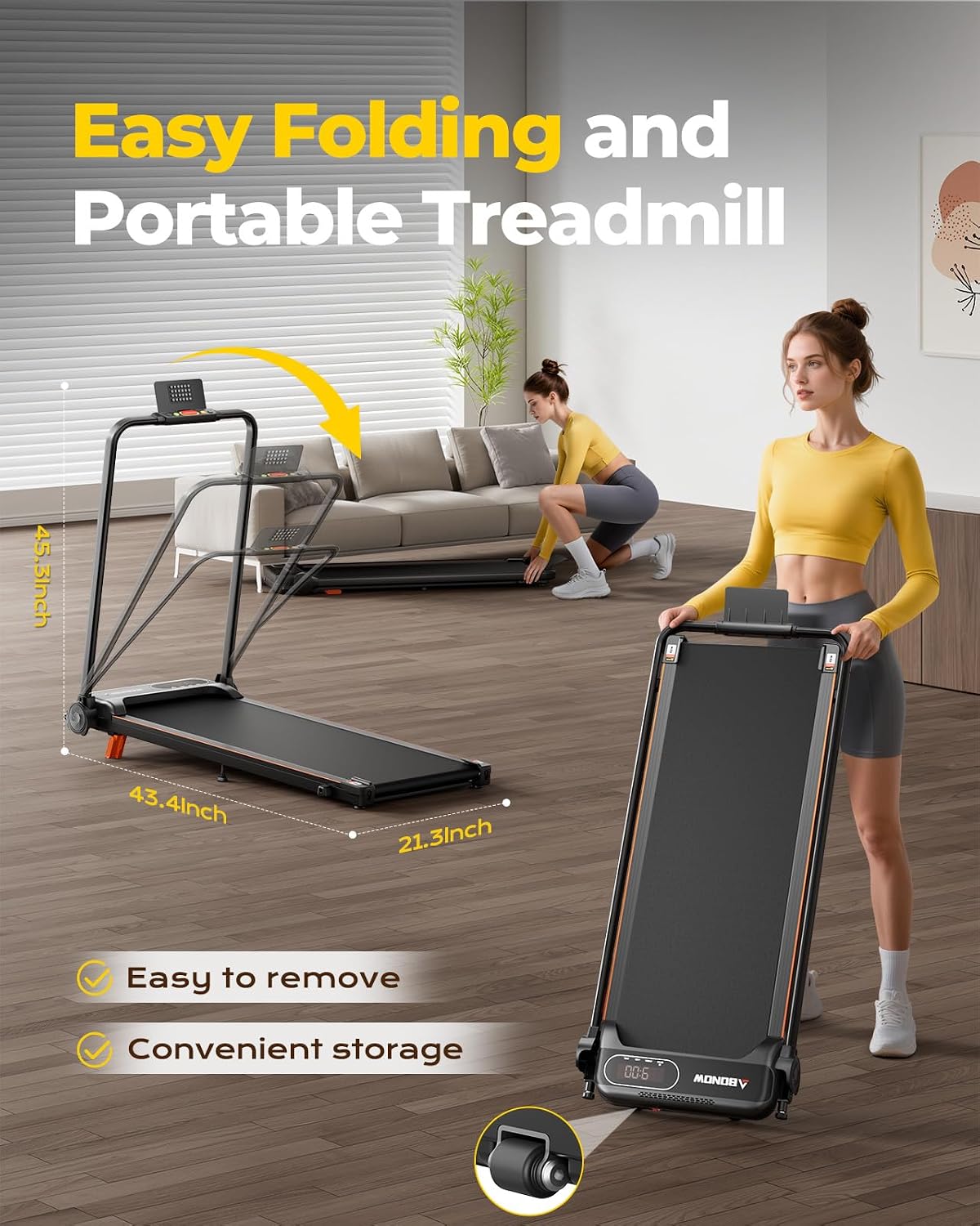 2-in-1 8% Incline Foldable Handle Walking Pad Treadmill