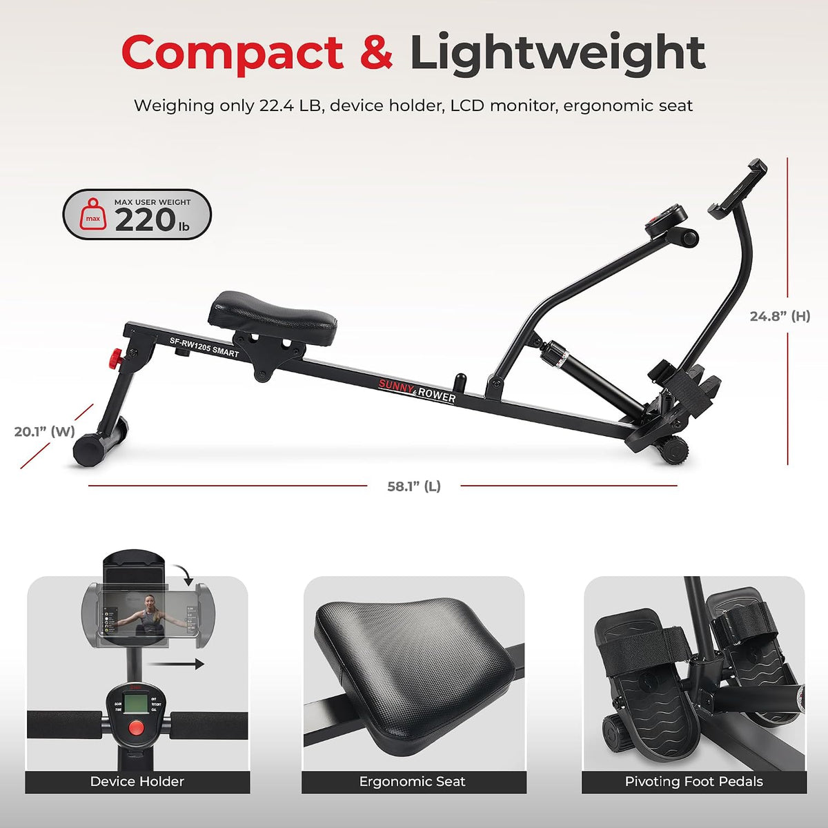 Compact Adjustable SunnyFit Rower