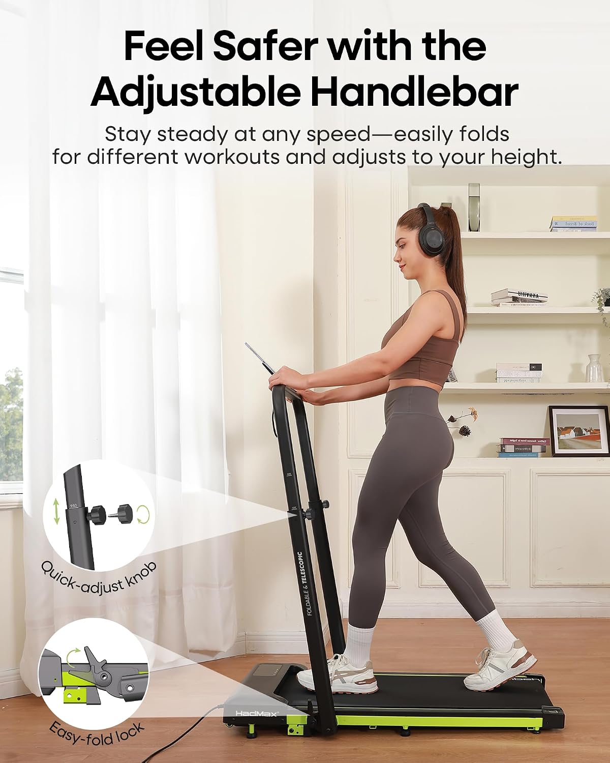 10% Incline Foldable Handle Bar Walking Pad Treadmill