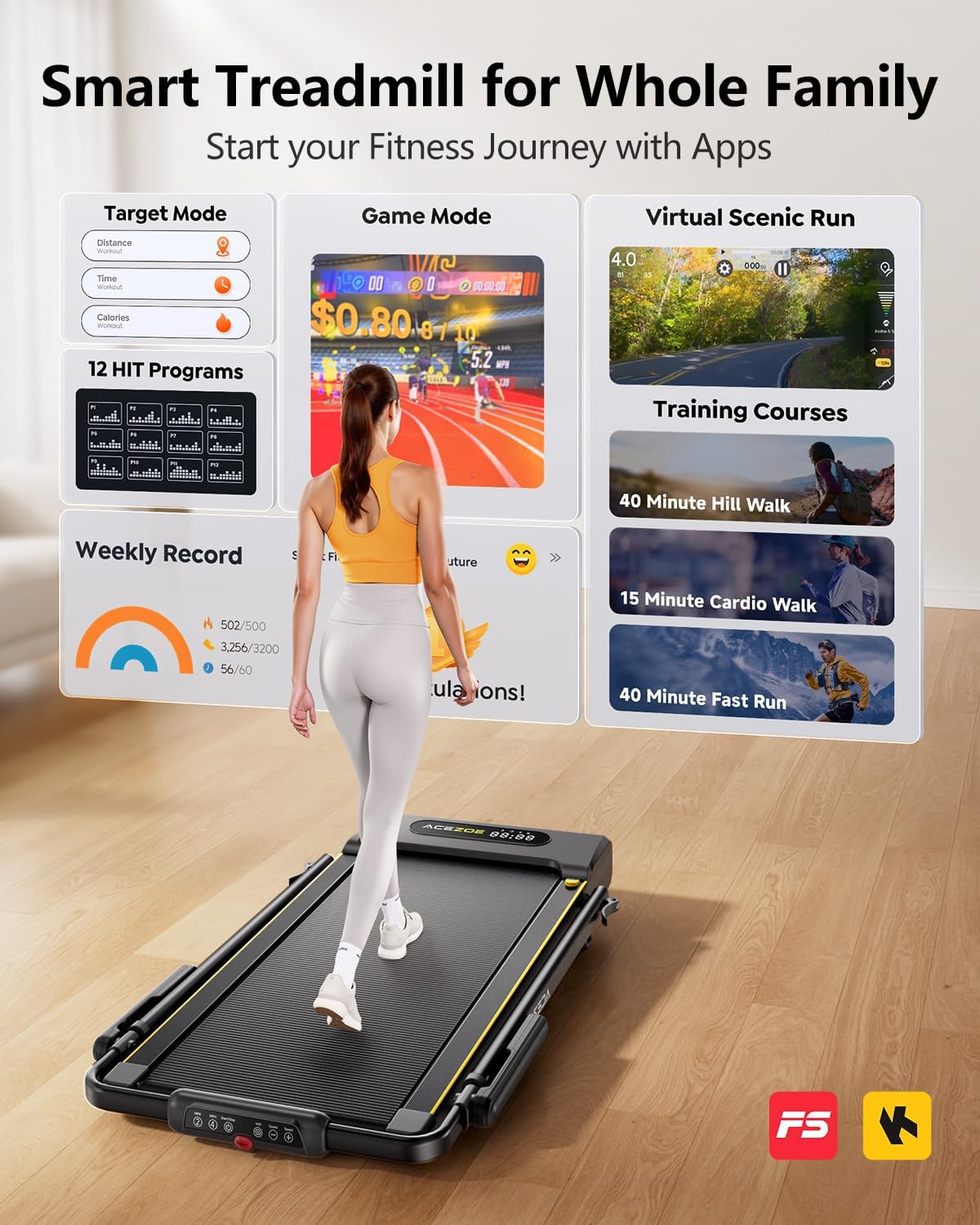 3-in-1 Incline Treadmill with Removable Workstation Desk