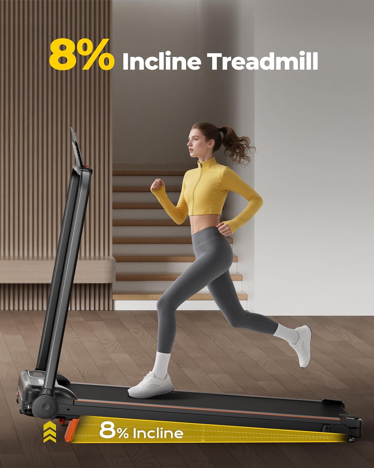 2-in-1 8% Incline Foldable Handle Walking Pad Treadmill