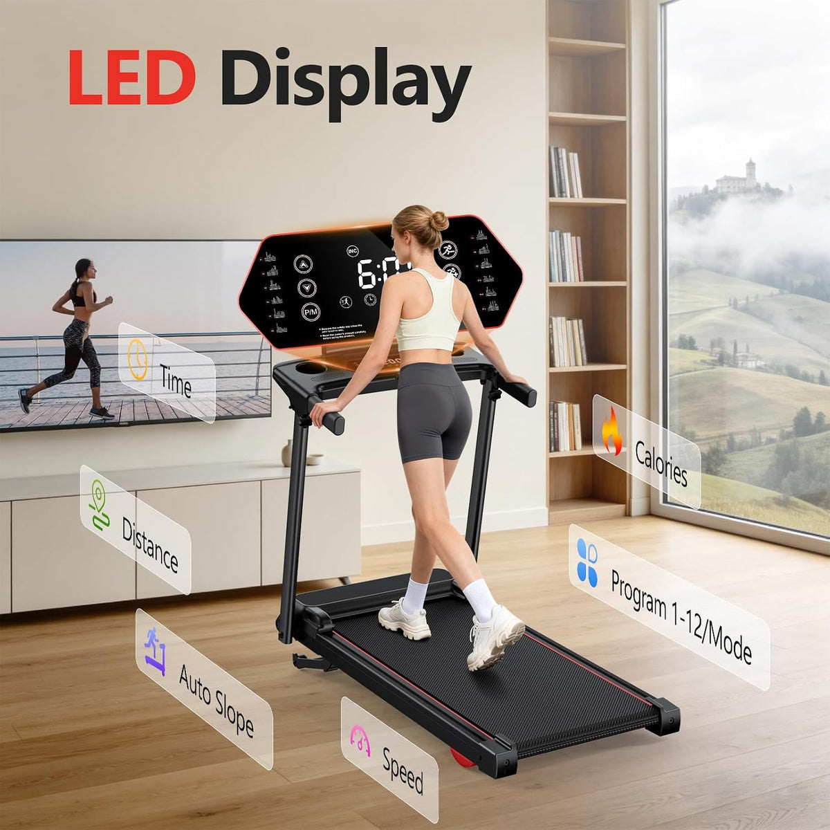 0-15% Auto Incline Foldable Handle Bar Walking Pad Treadmill