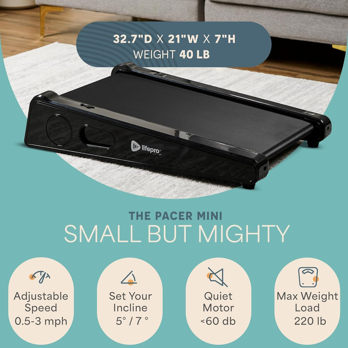 Incline Under Desk Compact Walking Pad Treadmill