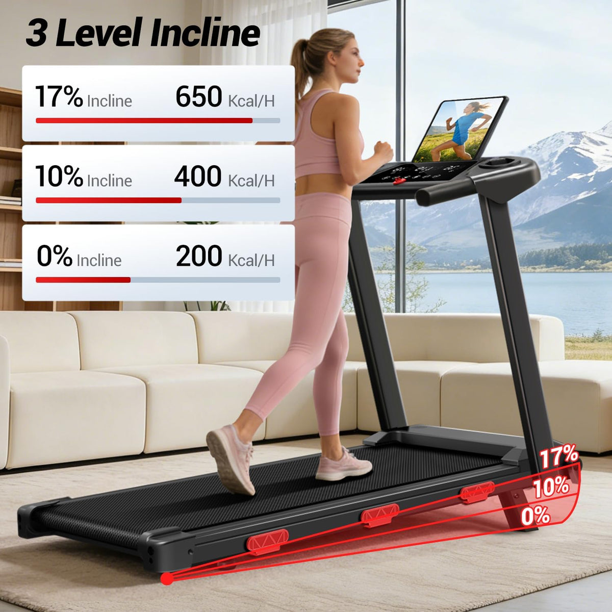 17% Incline Foldable Compact Home Treadmill