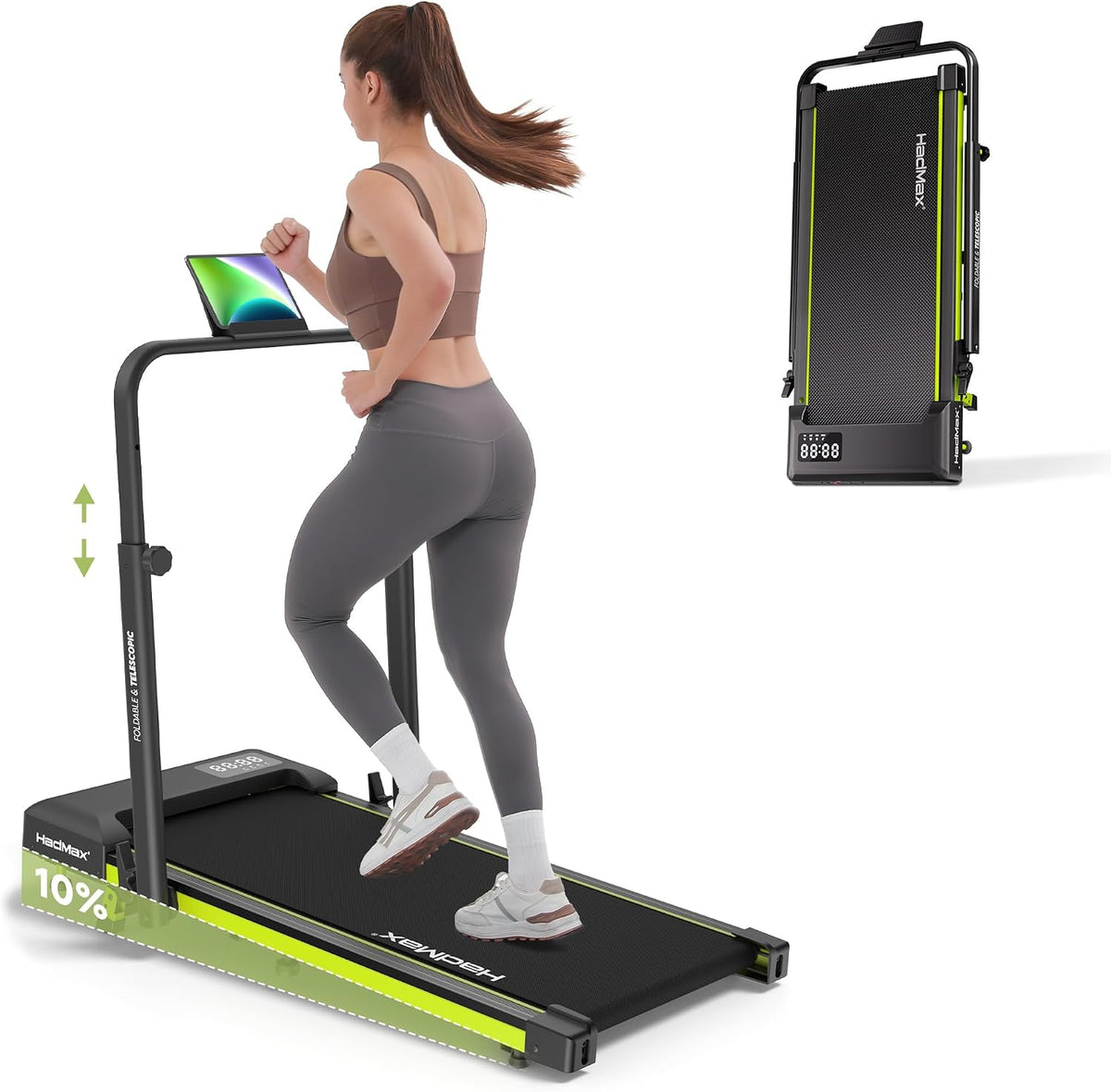 10% Incline Foldable Handle Bar Walking Pad Treadmill