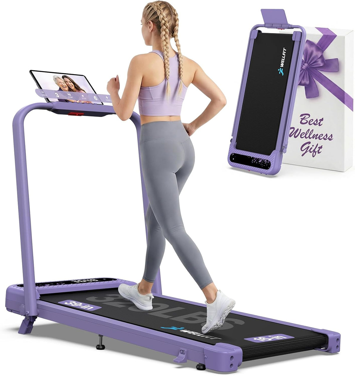 Purple Voice Control Foldable Incline Walking Pad Treadmill