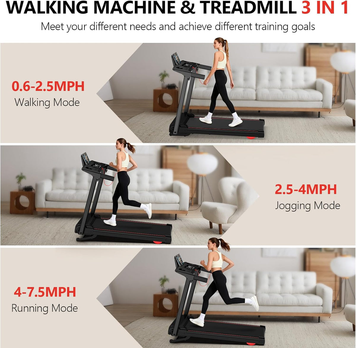 0-15% Auto Incline Foldable Handle Bar Walking Pad Treadmill