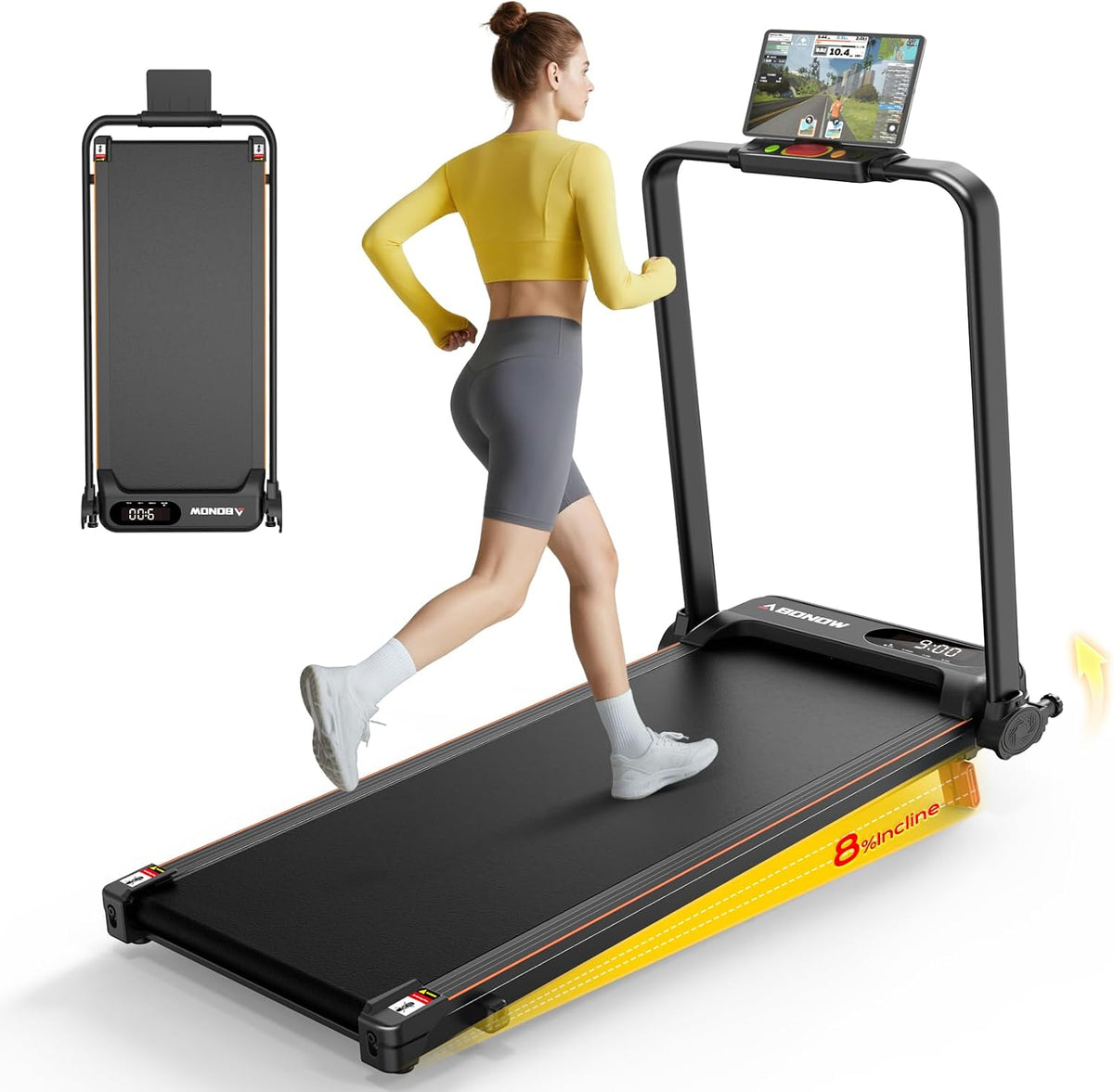 2-in-1 8% Incline Foldable Handle Walking Pad Treadmill