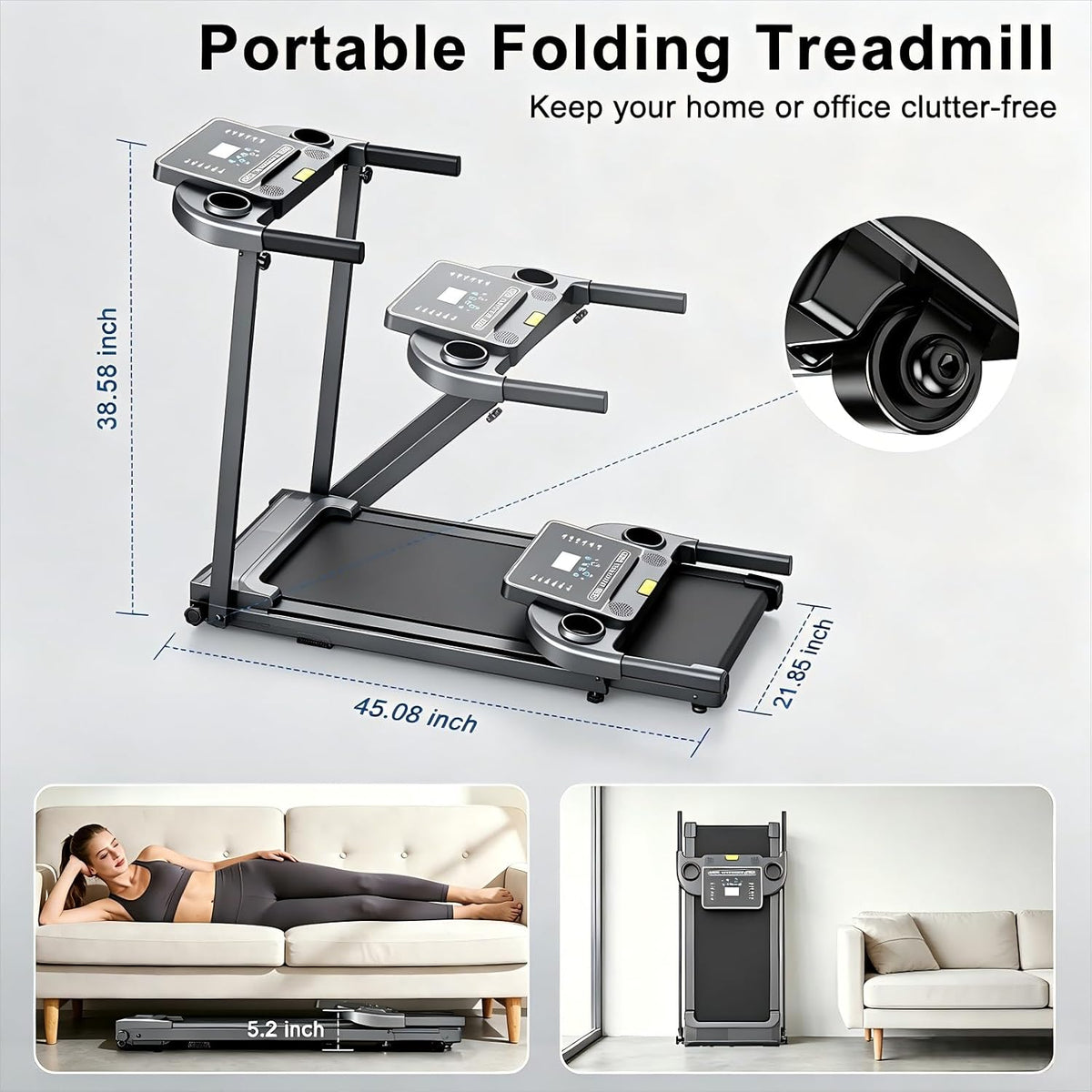 Foldable Handle Bar Compact Walking Pad Treadmill
