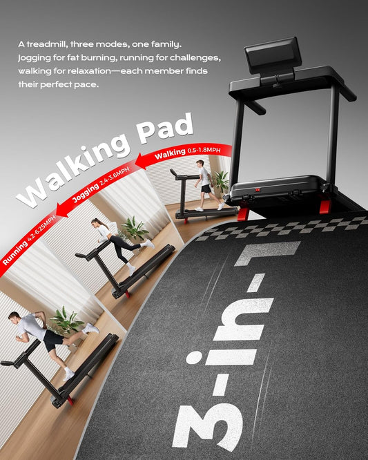 3-in-1 Incline Foldable Walking Pad Treadmill