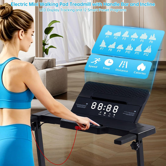 3.5HP Incline Foldable Handle Bar Walking Pad Treadmill