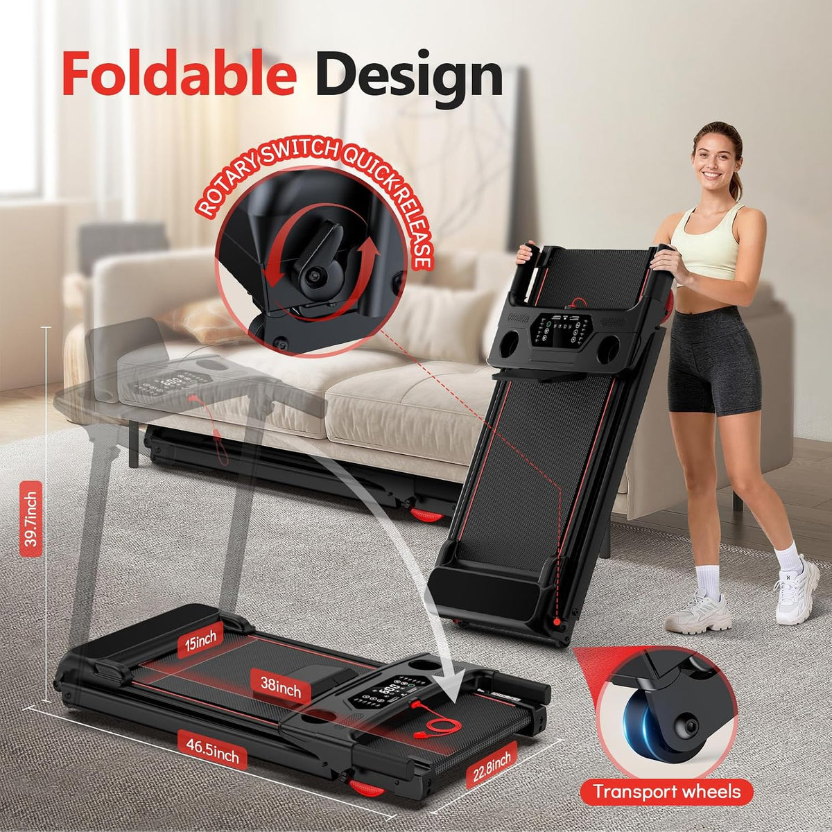 0-15% Auto Incline Foldable Handle Bar Walking Pad Treadmill