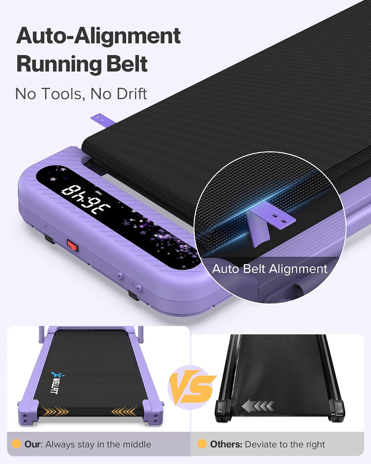 Purple Voice Control Foldable Incline Walking Pad Treadmill