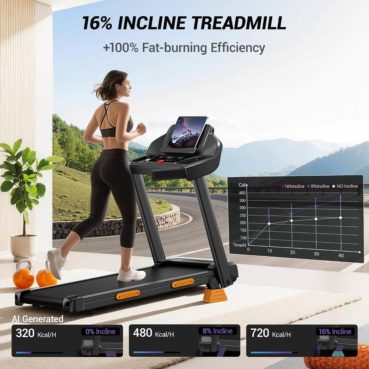 16% Incline Foldable 3 LED Walking Pad Treadmill