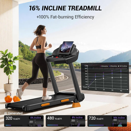 16% Incline Foldable 3 LED Walking Pad Treadmill