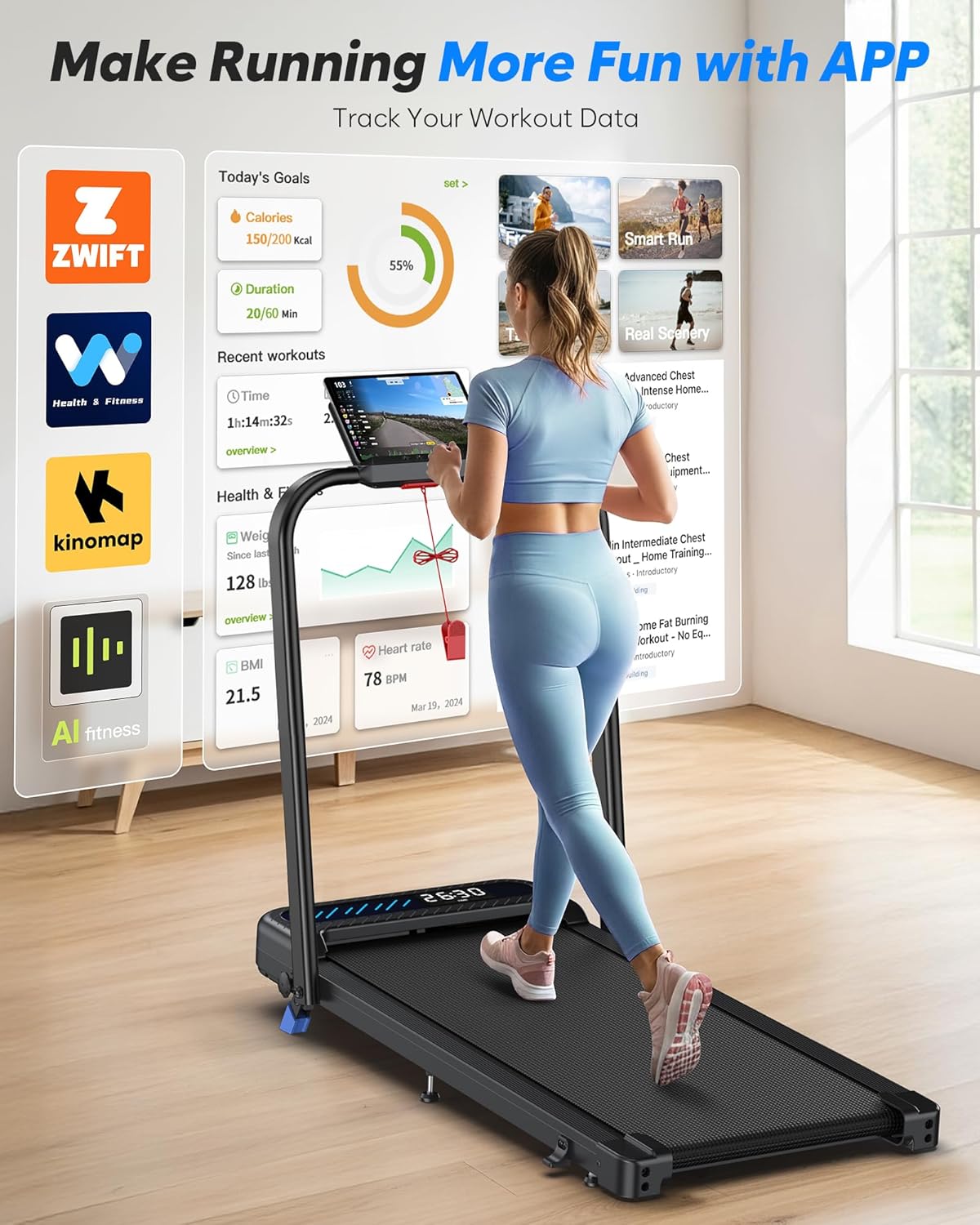 Incline Foldable Handle Bar Walking Pad Treadmill