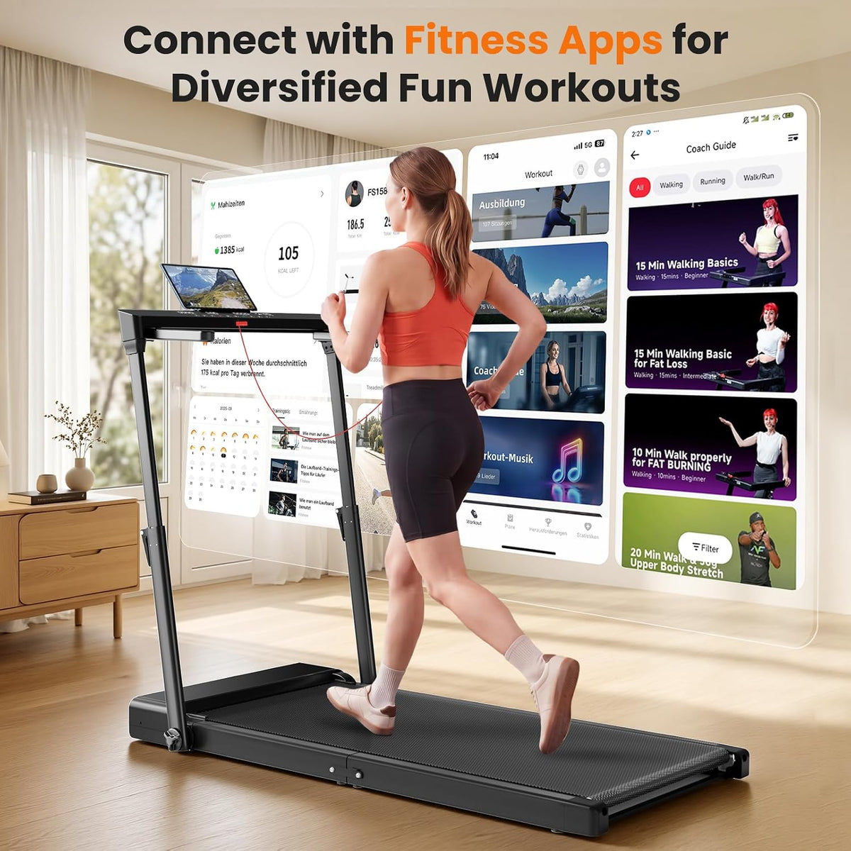 Compact Foldable Quiet Home Walking Running Treadmill